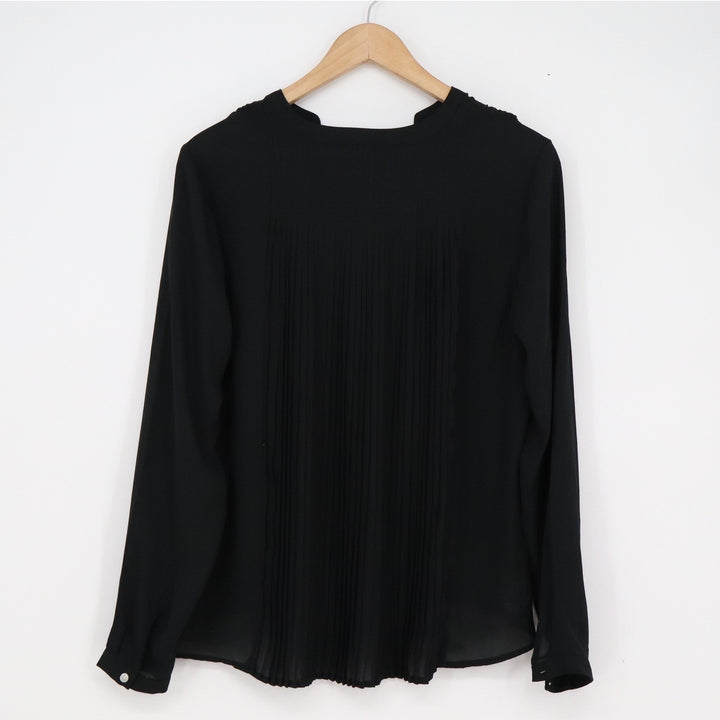 A New Day Womens Black Pleated Back Long Sleeve Button Down Blouse Size M