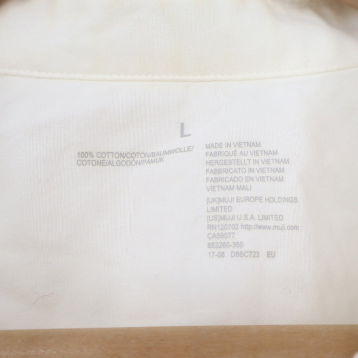 Muji Mens Long Sleeve Cotton Button Down Shirt Off White Size L