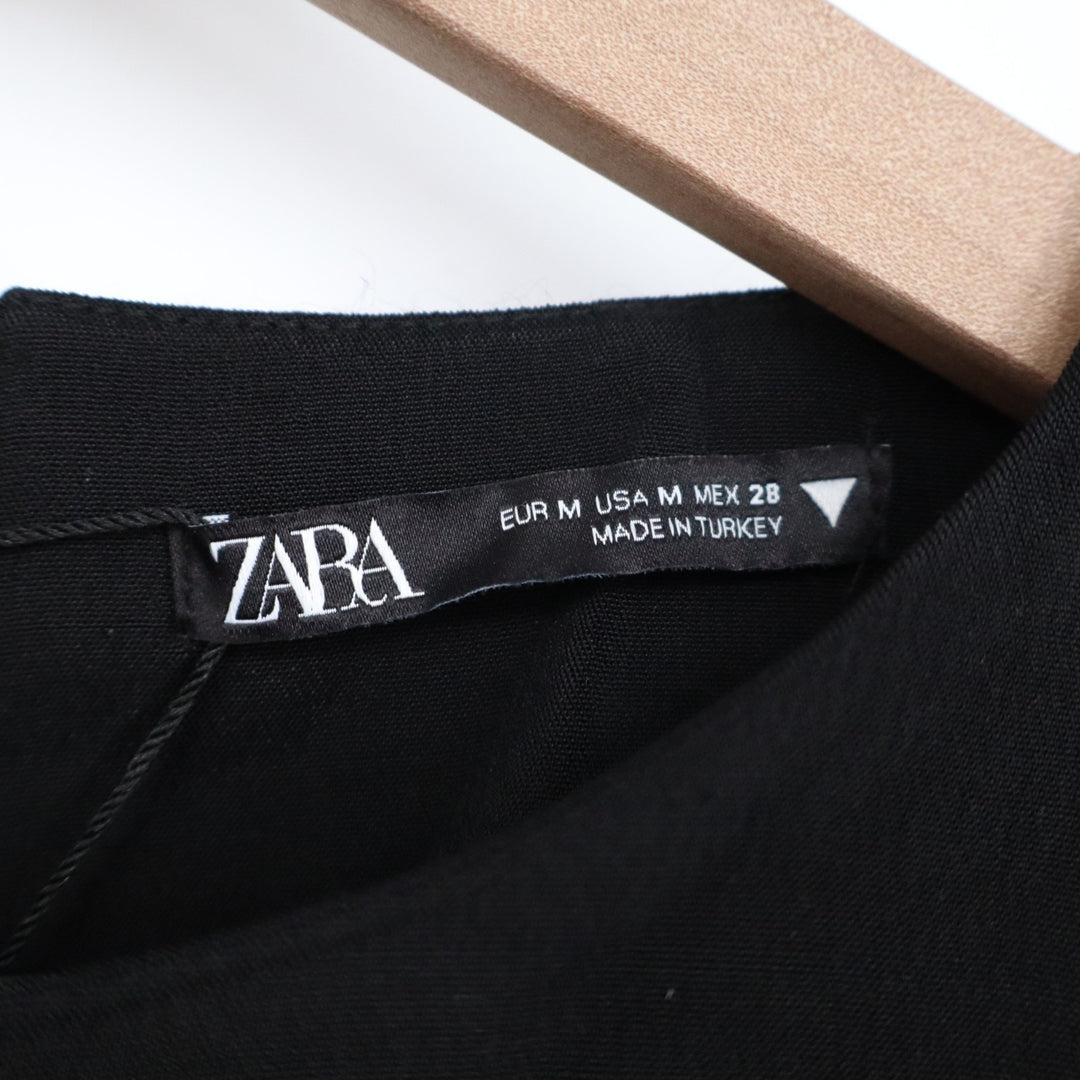 Zara Mini Dress Womens M Black Polyamide Stretch Corset Mesh Waist Long Sleeve