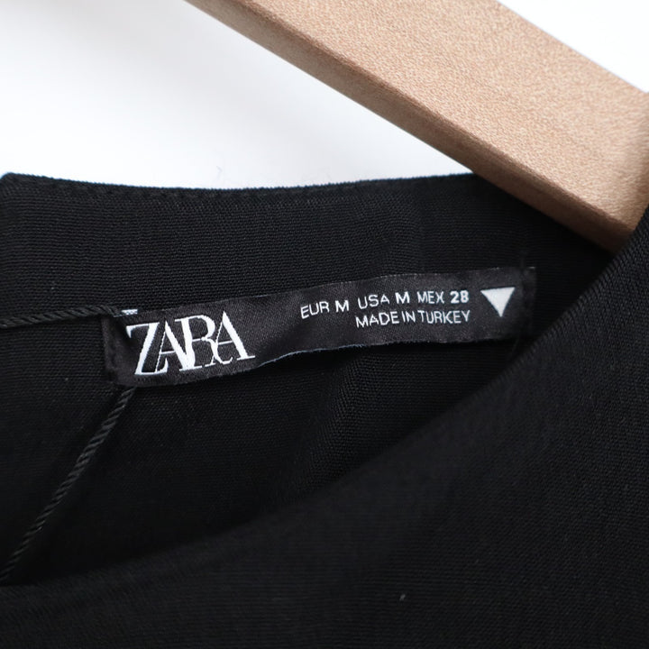 Zara Mini Dress Womens M Black Polyamide Stretch Corset Mesh Waist Long Sleeve