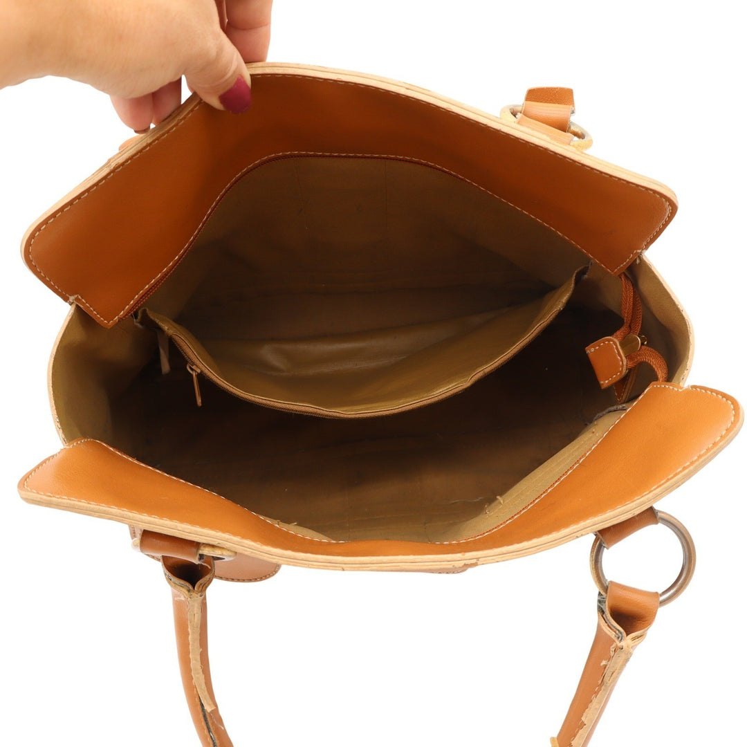 Emilie M Satchel Handbag Womens Large Tan Faux Leather Multi Pocket Fair