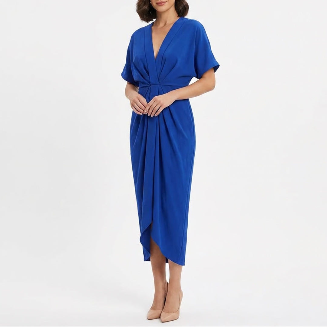 Emery Rose Royal Blue V-Neck Dolman Sleeve Draped Maxi Dress Size L