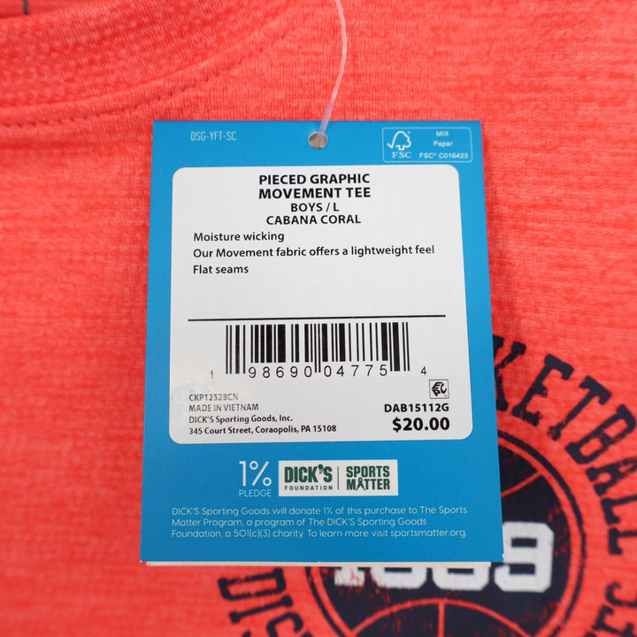 DSG Boys Large 14-16 Pieced Graphic Movement Tee Cabana Coral Basketball 1989