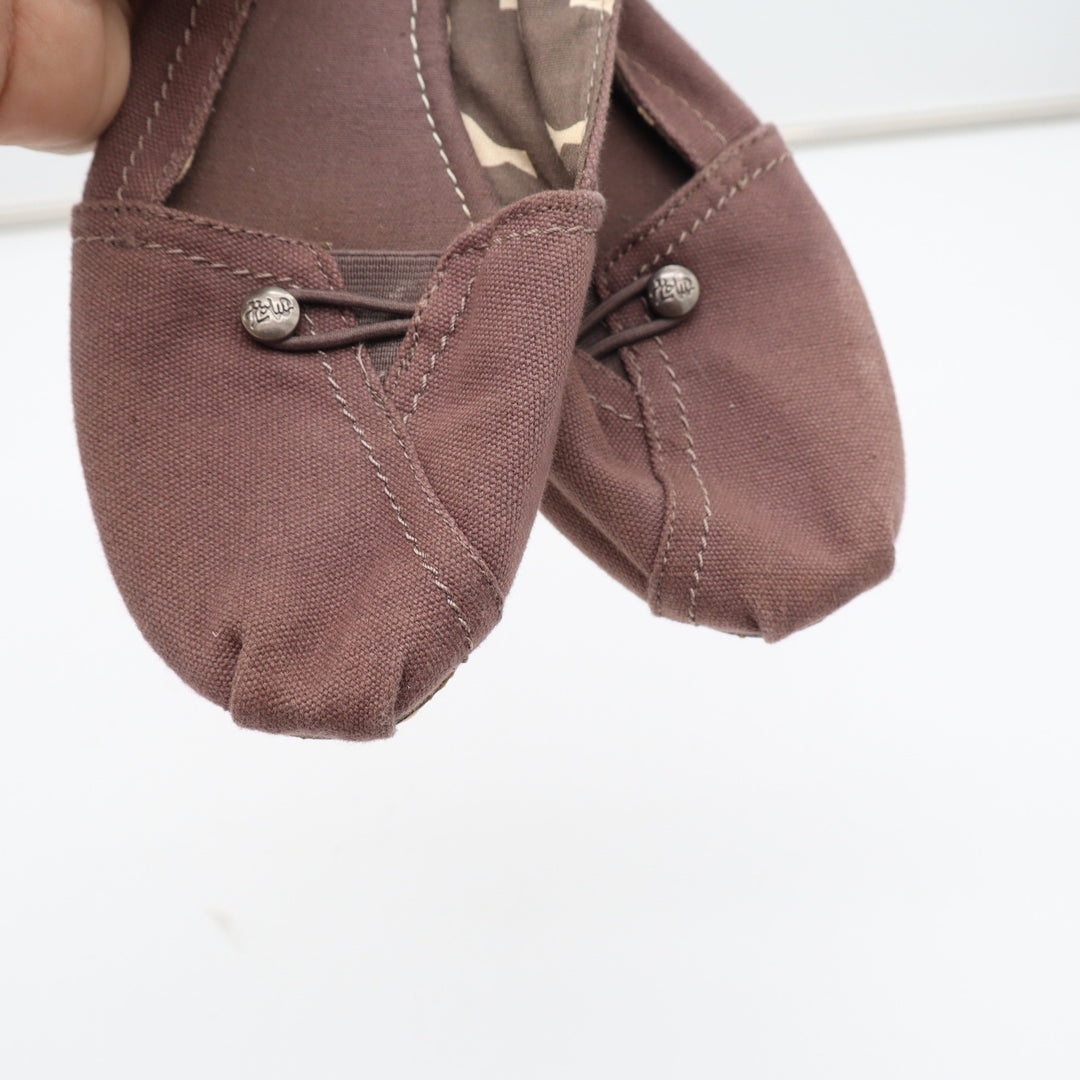 Mad Love Womens Brown Canvas Slip On Ballet Flats Button Detail Size 10