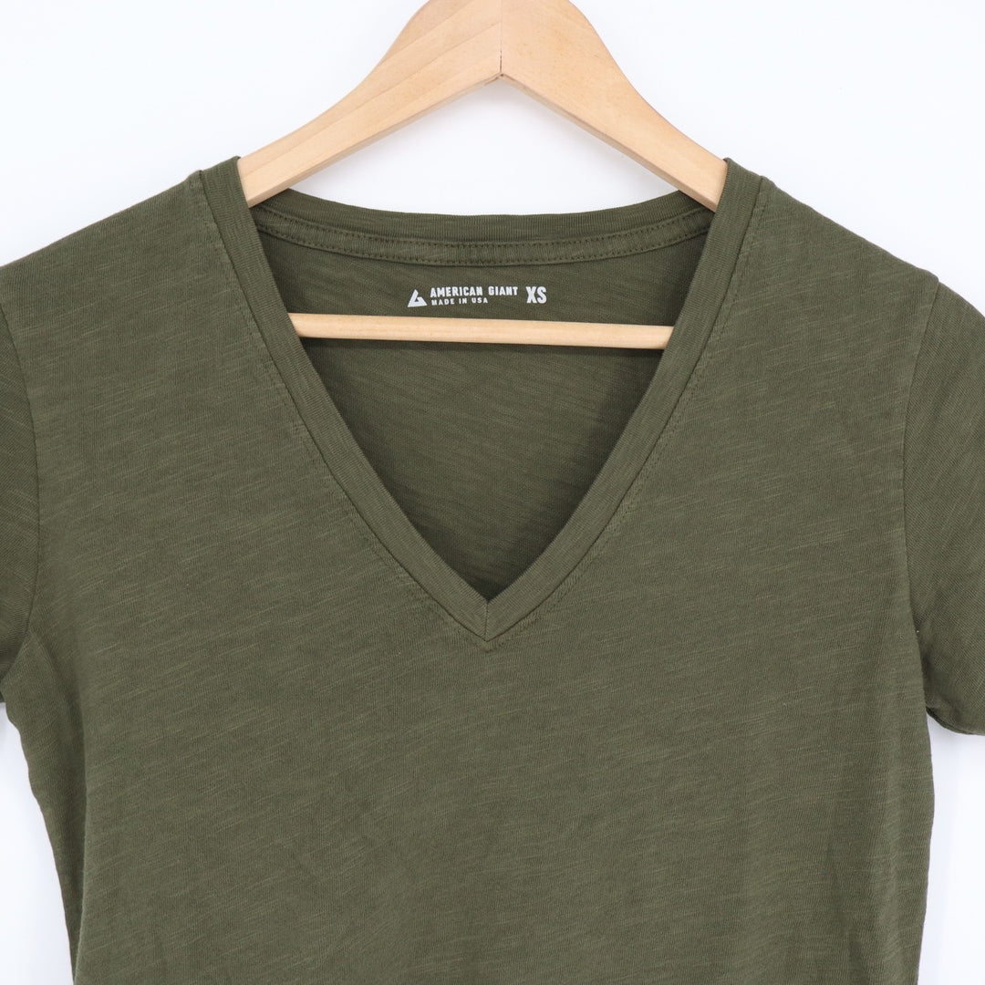 American Giant Classic T-Shirt Womens XS Olive Green Cotton Short Sleeve V-Neck