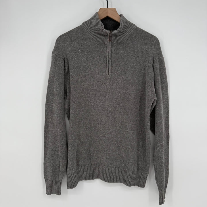 Oscar De La Renta Sweater Men Large Gray Cotton Tight Knit Mock Neck Quarter Zip