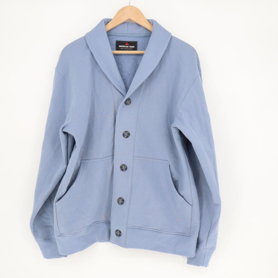 American Giant Cardigan Sweater Mens M Infinity Blue Shawl Collar Button Front