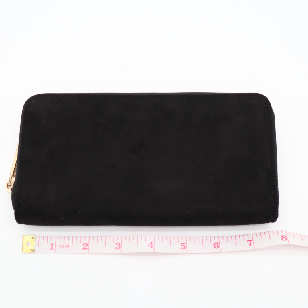 Ahdorned Womens Wallet Core Black Suede Zip Around Credit Card Slots Purse