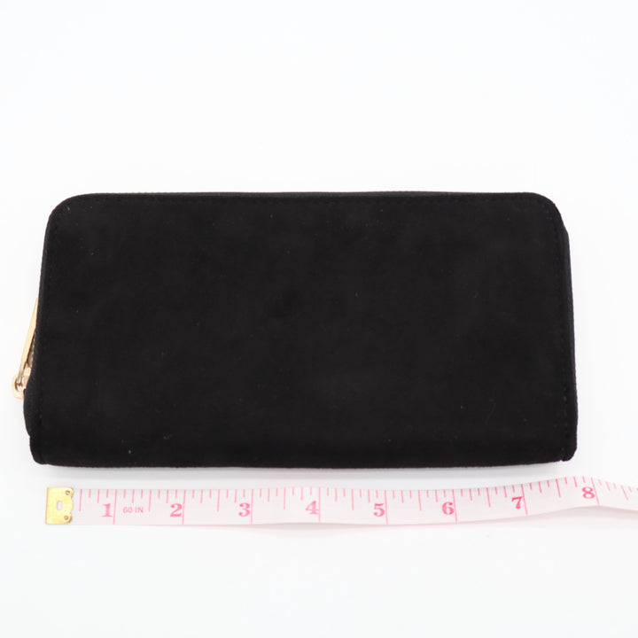 Ahdorned Womens Wallet Core Black Suede Zip Around Credit Card Slots Purse