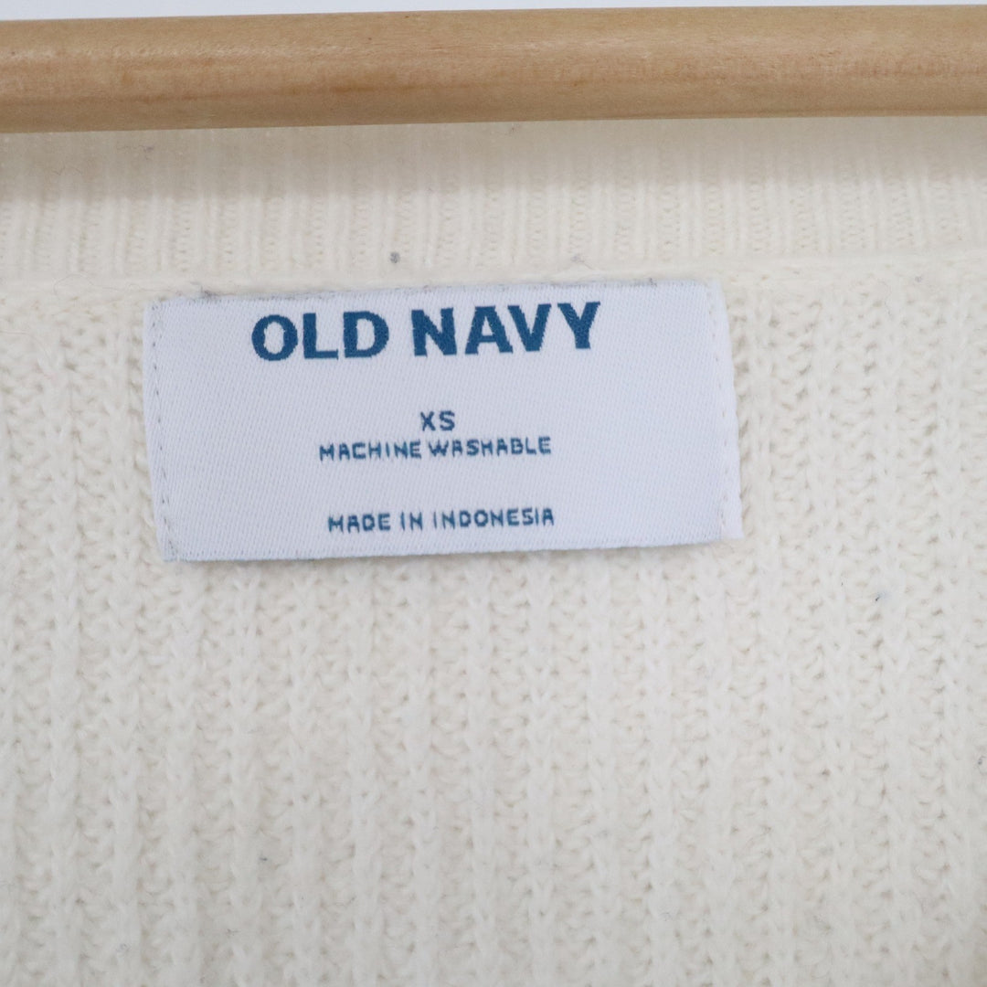 Old Navy Womens XS Cream Black Striped V-Neck Ribbed Knit Pullover Sweater
