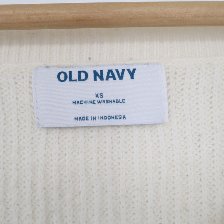 Old Navy Womens XS Cream Black Striped V-Neck Ribbed Knit Pullover Sweater