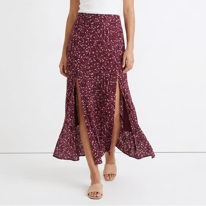 The Fifth Label Burgundy Floral Slit Maxi Skirt Size S High Waist Viscose