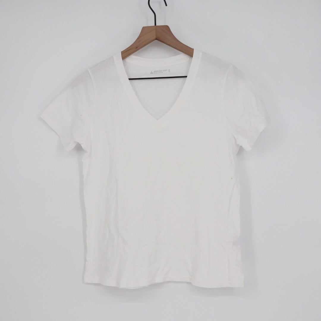 AMERICAN GIANT Classic V Neck T Shirt White Made in USA Size S