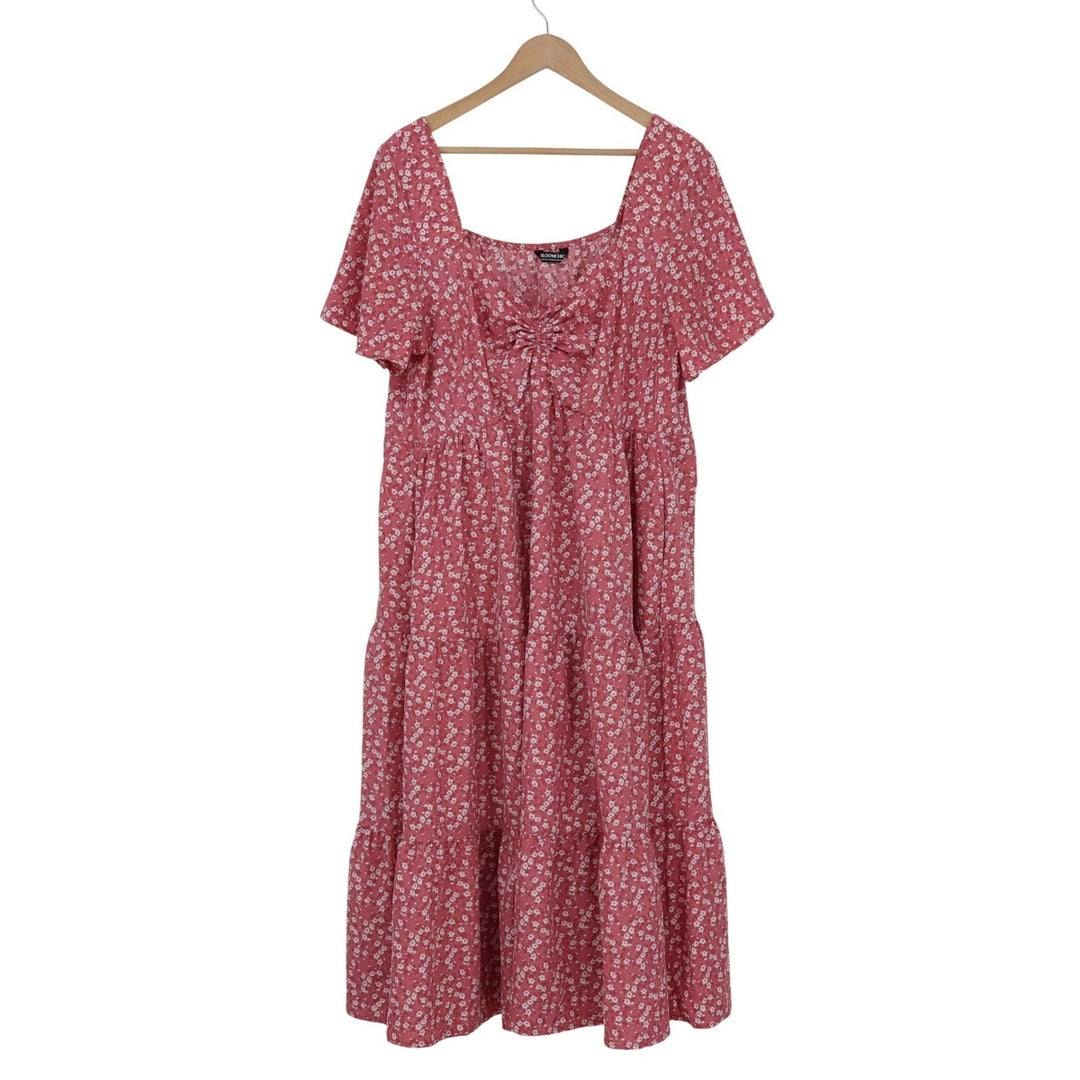 Bloomchic Pink Floral Tiered Midi Dress Plus Size 18-20 Square Neck