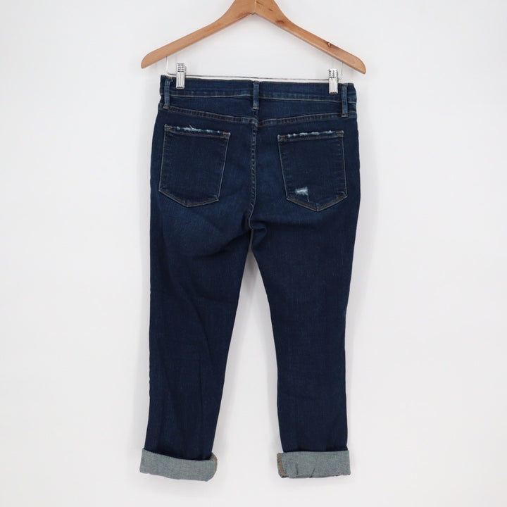 FRAME Denim Sutter Jeans Women Size 31 Dark Wash Distressed Cropped Straight Leg
