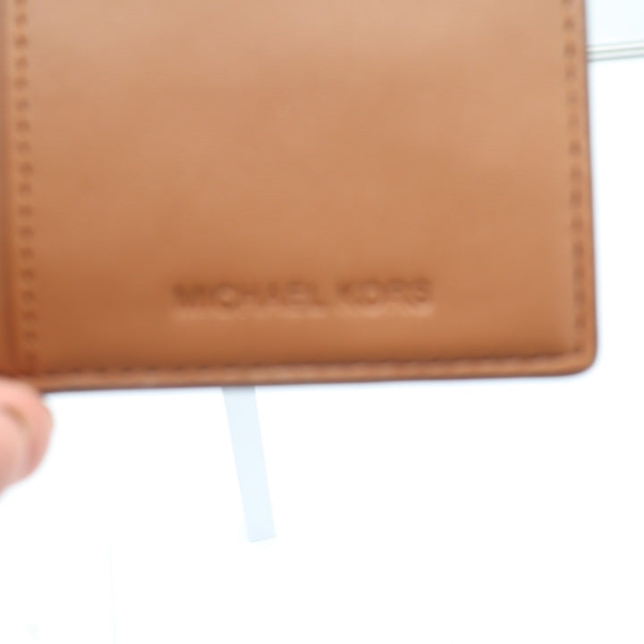 Michael Kors Brown Signature Logo Vertical Bifold Wallet ID Window