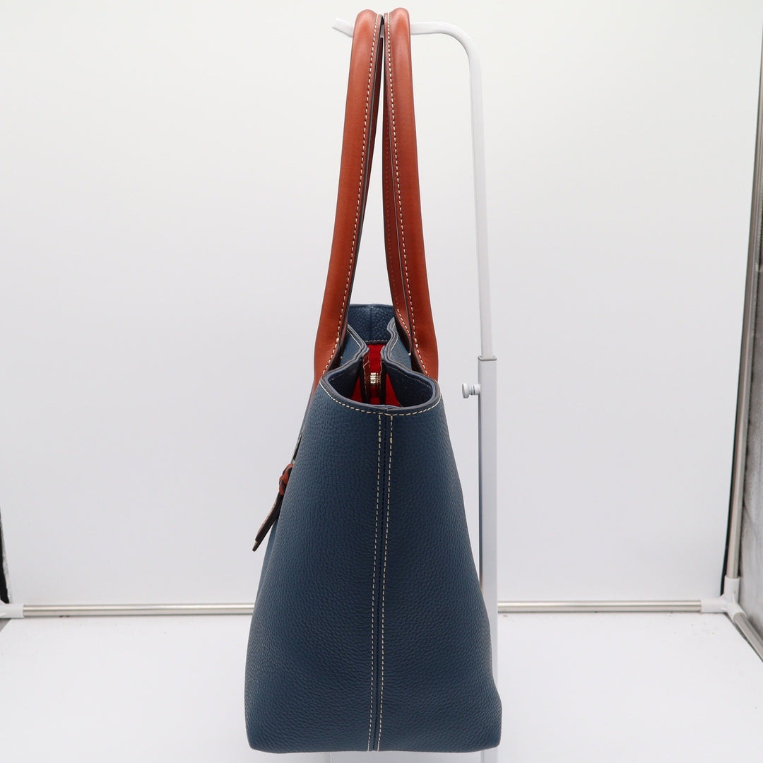 Dooney & Bourke Navy Blue Pebbled Leather Tote Bag Tan Trim