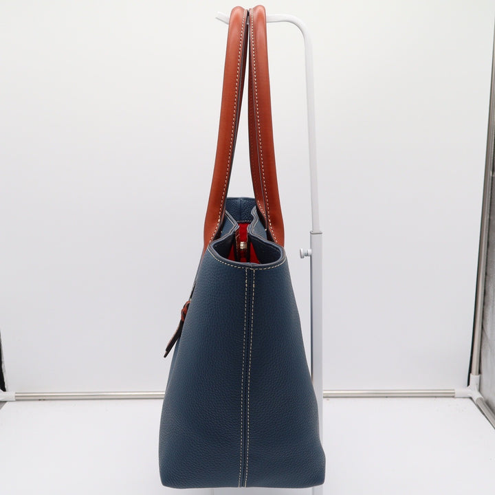Dooney & Bourke Navy Blue Pebbled Leather Tote Bag Tan Trim