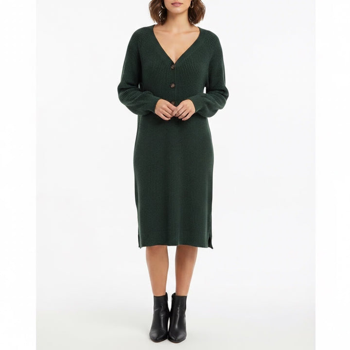Old Navy Womens XL Forest Green Ribbed Henley V-Neck Long Sleeve Sweater Dress