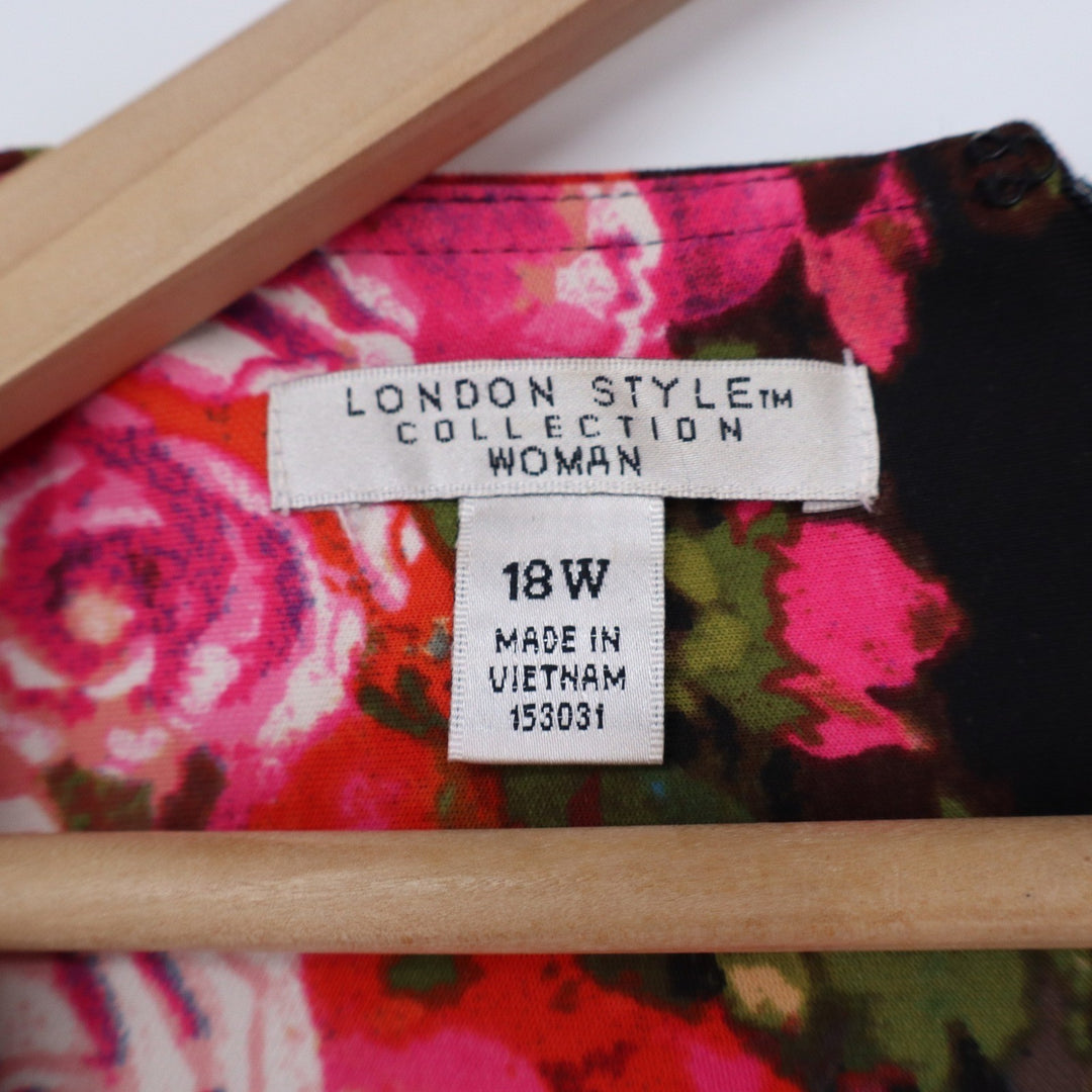 London Style Collection Woman Floral Rose Sheath Dress Black Pink 18W
