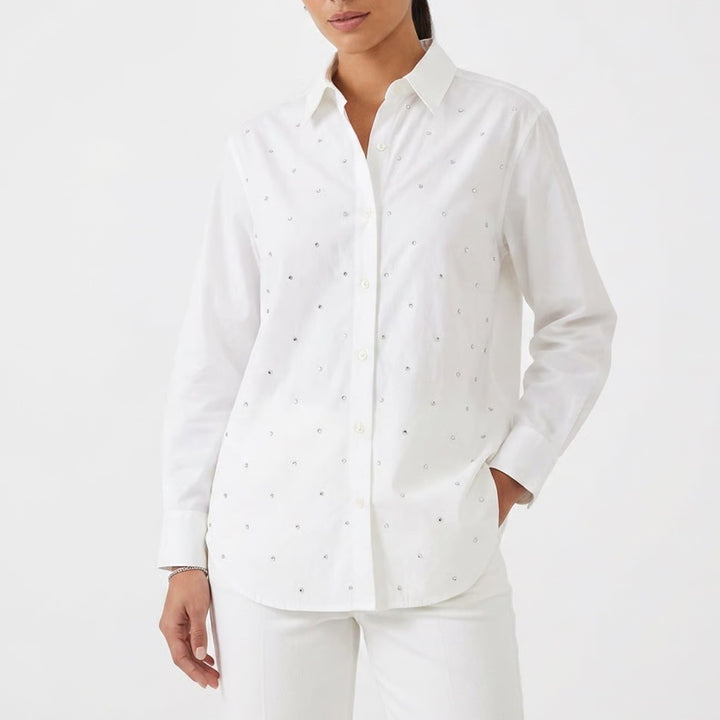 Future Collective White Rhinestone Embellished Cotton Button Down Shirt M