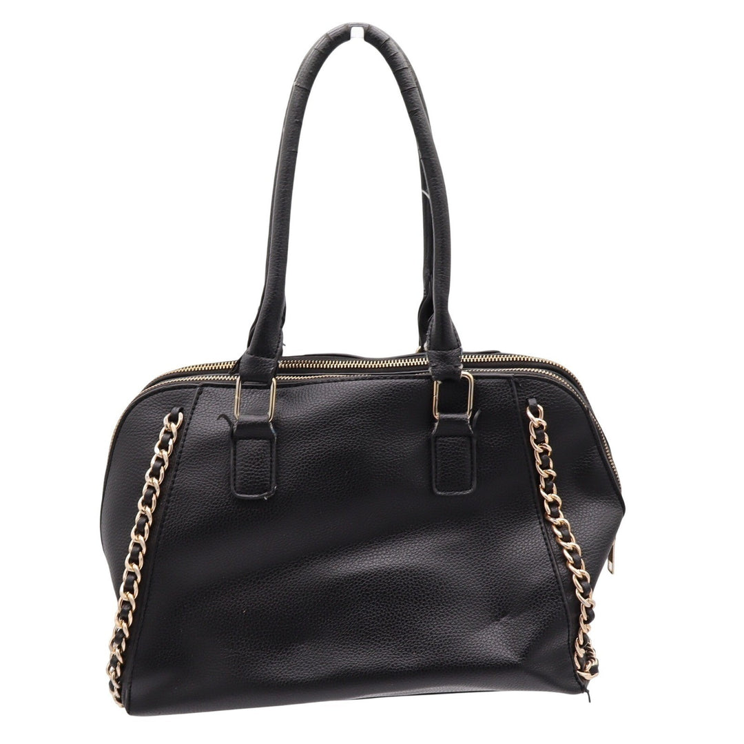 Marc New York Satchel Womens Large Black Pebbled Chain Accent Gold Hardware Fair