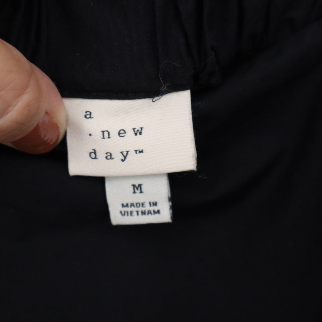 A New Day Black Cotton Square Neck Smocked Back Midi Dress Womens Medium