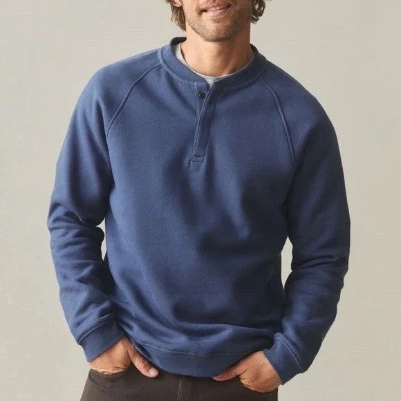 American Giant Midweight T-Shirt Mens M Navy Cotton Snap Henley Raglan Sleeve