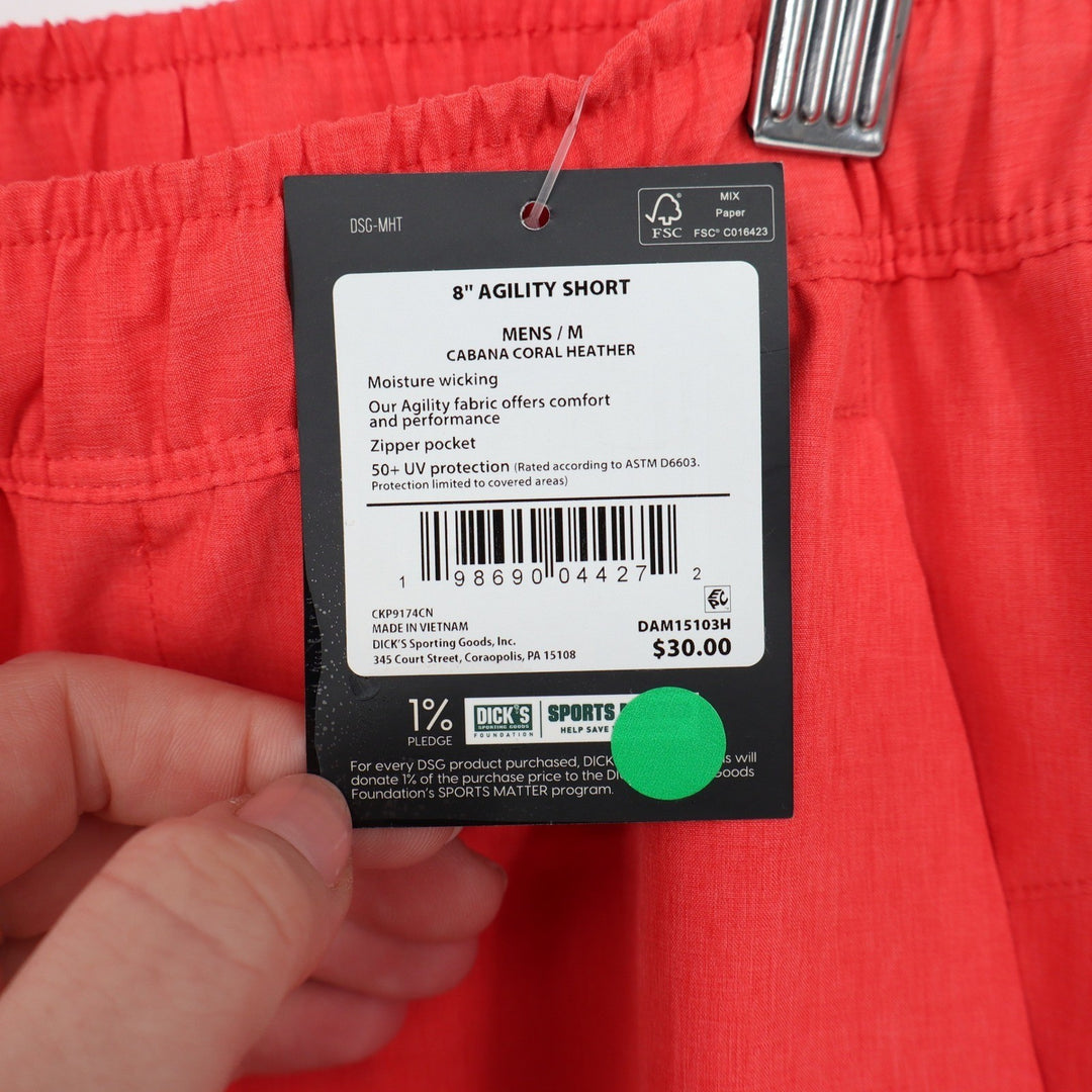 DSG Mens Agility Short 8 Inch Cabana Coral Heather Orange Athletic Medium NEW
