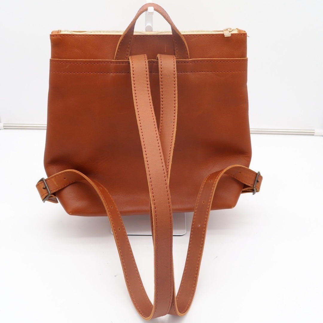 Portland Leather Goods Womens Backpack Brown Leather Adjustable Shoulder Strap