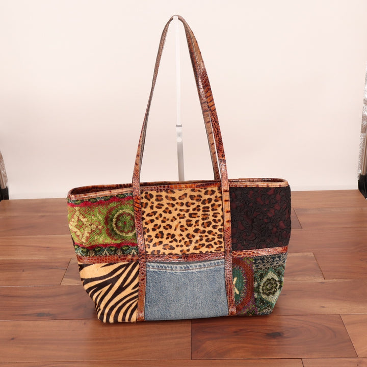 Clever Carriage Company Handbag Women Multicolor Patchwork Leather Trim Tote Bag