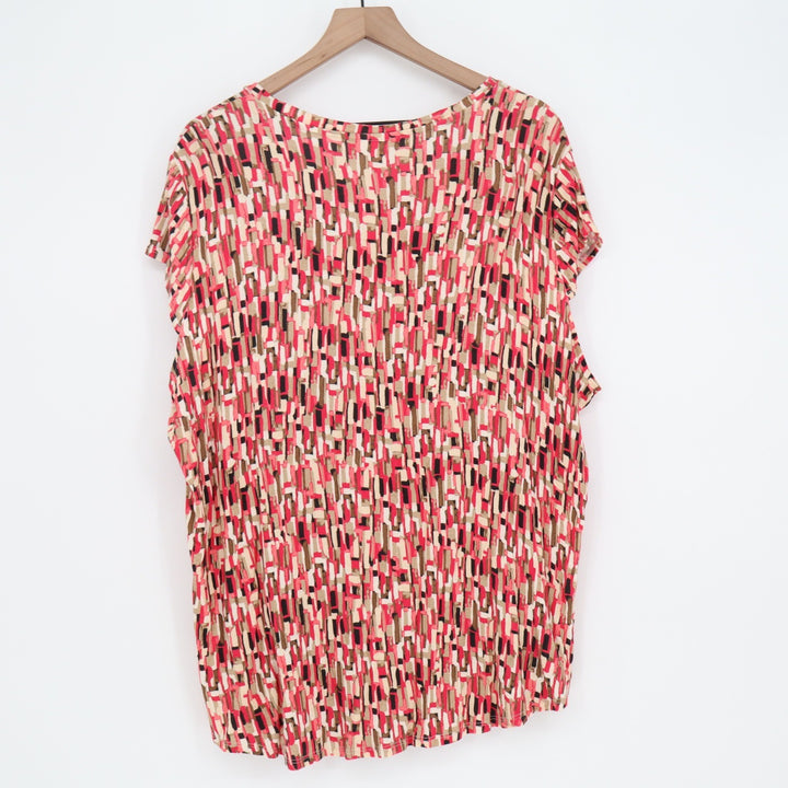 Emaline Top Womens 2X Geometric Abstract Pink Multi Short Sleeve Stretch