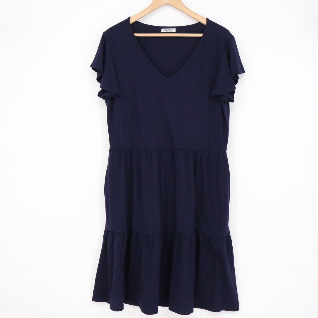 Hotouch Womens Navy Blue Tiered V-Neck Flutter Sleeve T-Shirt Dress Size L
