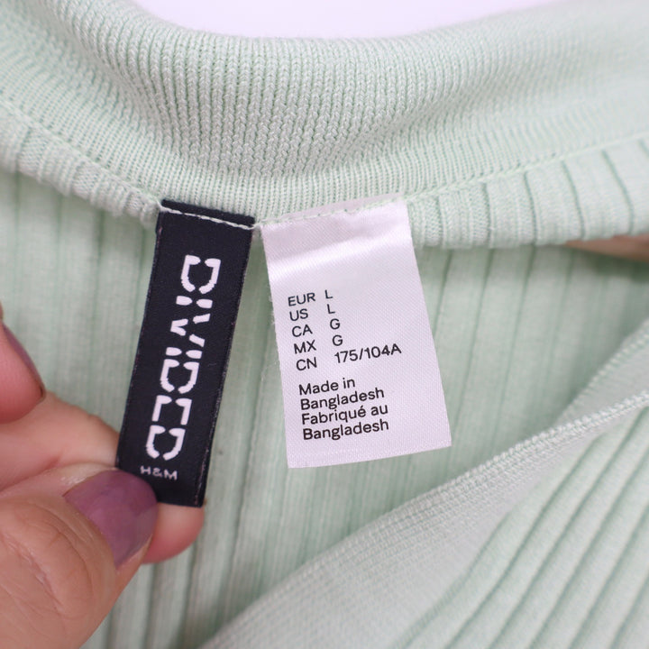 H&M Divided Mint Green Ribbed Cropped Polo Sweater Long Sleeve V-Neck Large