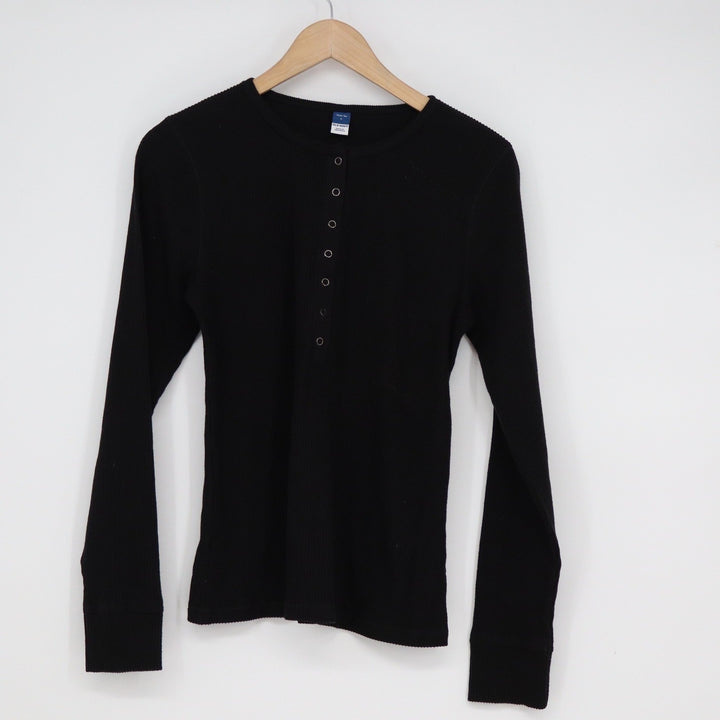 Old Navy Plush Tee Womens Large Black Ribbed Long Sleeve Henley Top