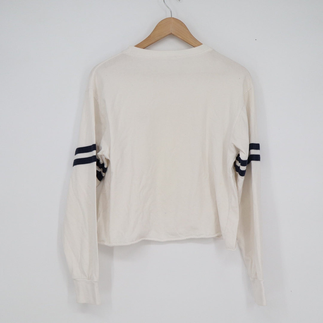 John Galt USA Flag Striped Sleeve Cropped Long Sleeve T-Shirt Cream OS