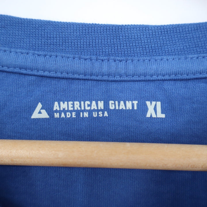 American Giant T-Shirt Mens XL Blue Cotton Front Pocket Crew Neck Long Sleeve