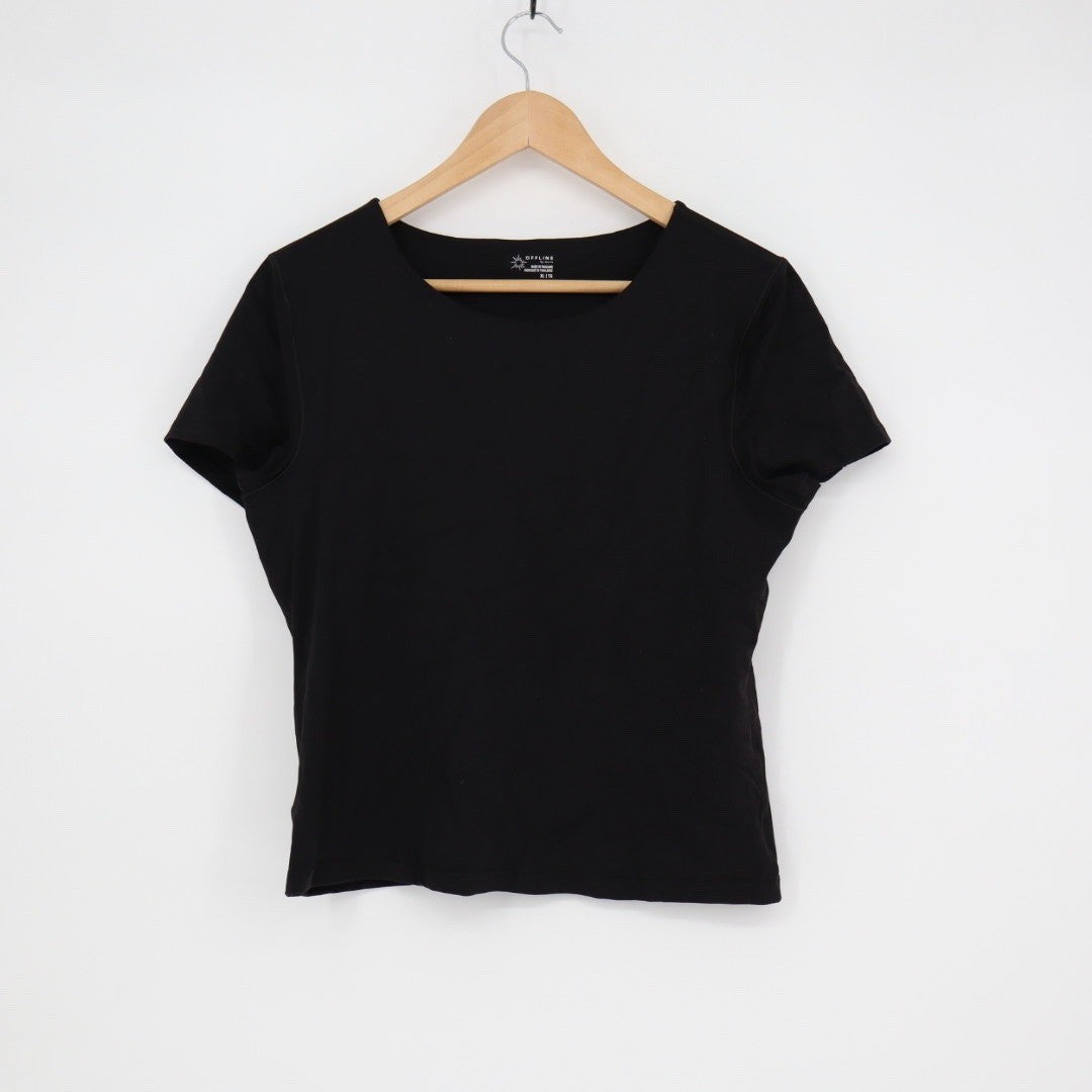 Aerie OFFLINE Black Ribbed Square Neck Short Sleeve T Shirt Top XL