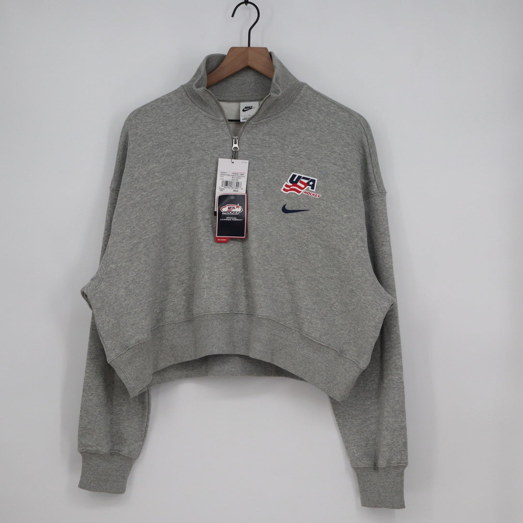 Nike USA Hockey Phoenix Crop Quarter Zip Sweatshirt Grey L