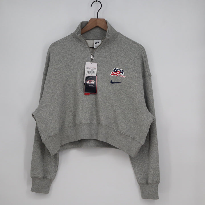 Nike USA Hockey Phoenix Crop Quarter Zip Sweatshirt Grey L