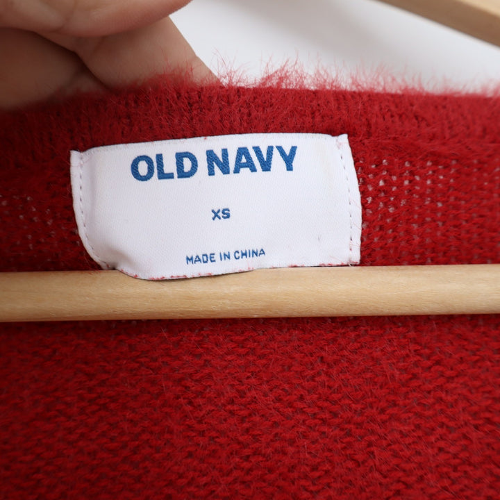 Old Navy Womens XS Red Fuzzy Eyelash Knit V-Neck Relaxed Pullover Sweater