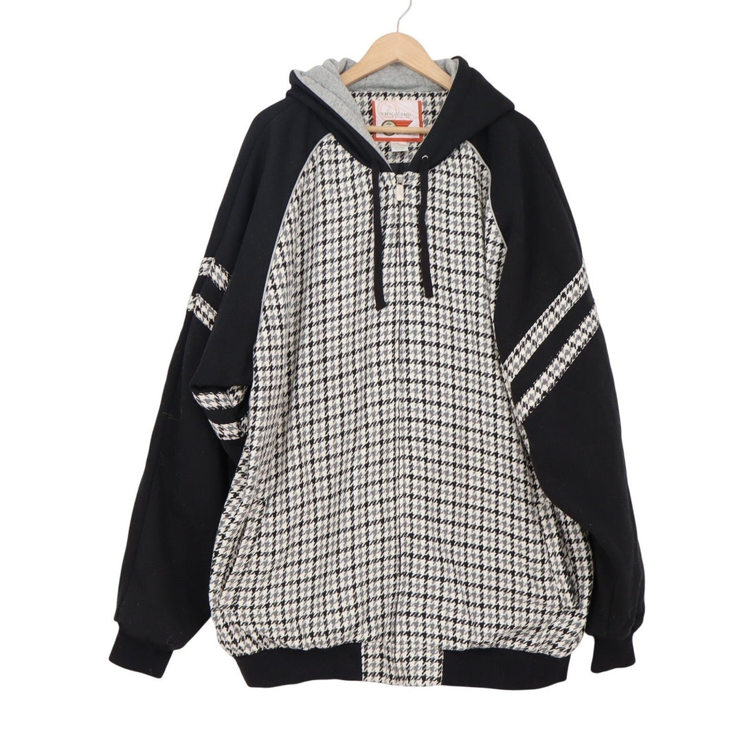 TNK JNS Mens Houndstooth Wool Blend Full Zip Hoodie Jacket Black White Raglan