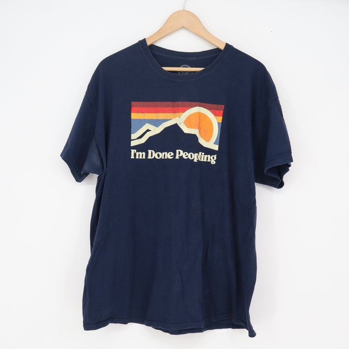 DOM Mens Im Done Peopling Graphic Tee Navy Blue Mountain Sunset XL