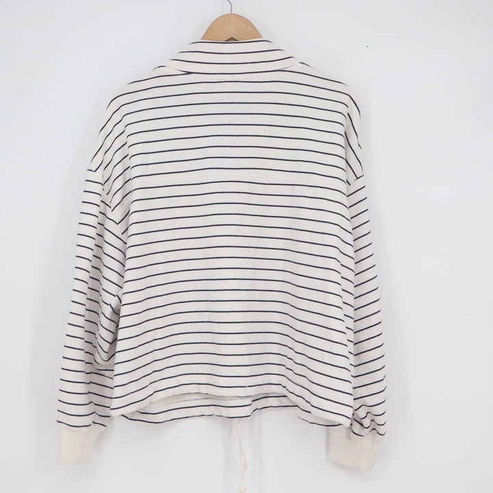 Old Navy Womens XL Striped Quarter Zip Pullover Sweatshirt White Navy Blue