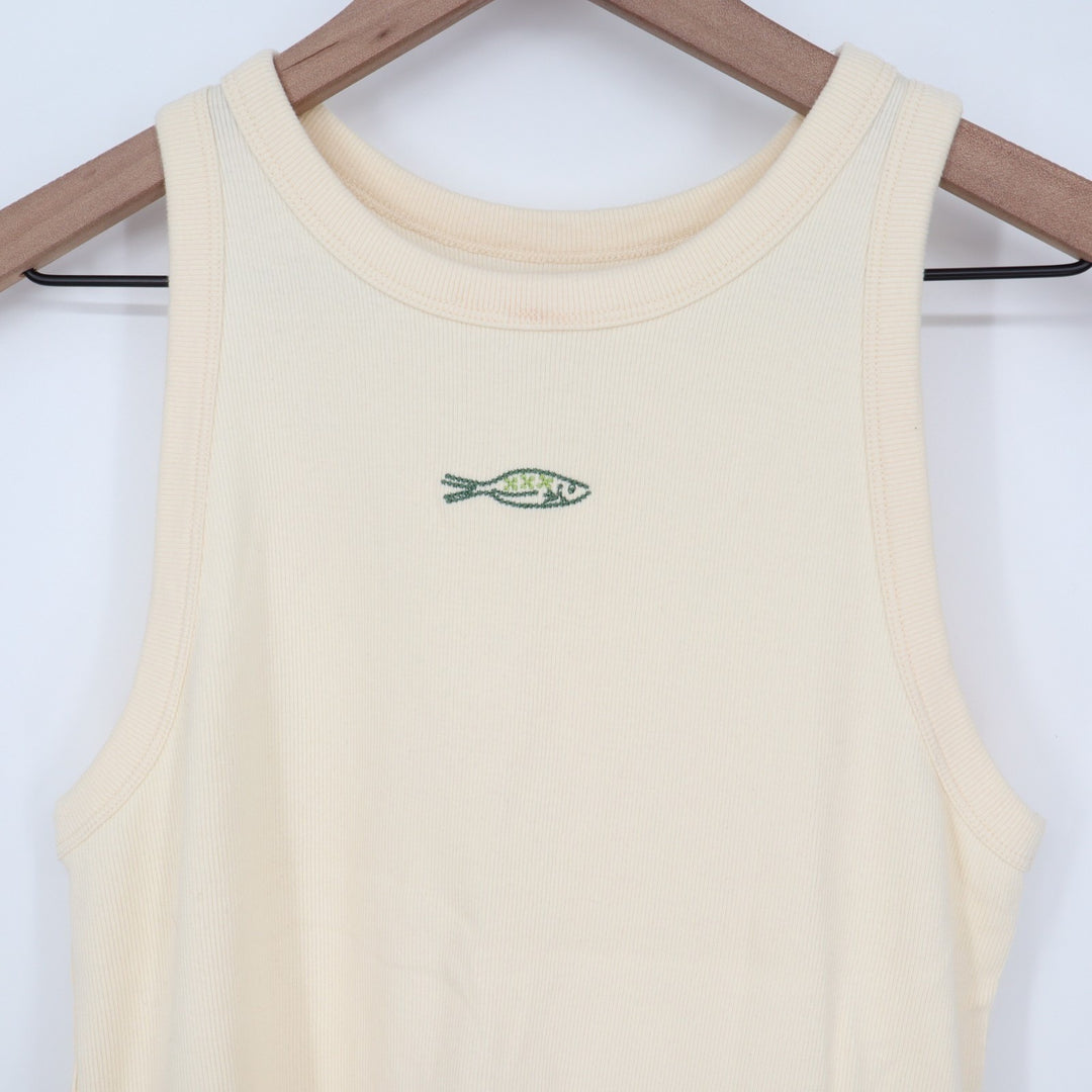A New Days Cami Tank Top Womens XL Beige Knitted Ribbed Round Neck Yoga Running