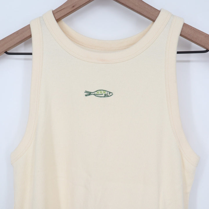 A New Days Cami Tank Top Womens XL Beige Knitted Ribbed Round Neck Yoga Running