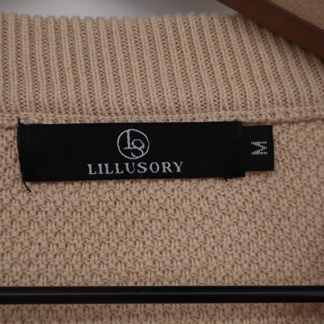 Lillusory Womens Oversized Henley Waffle Knit Sweater Tan Apricot Size M