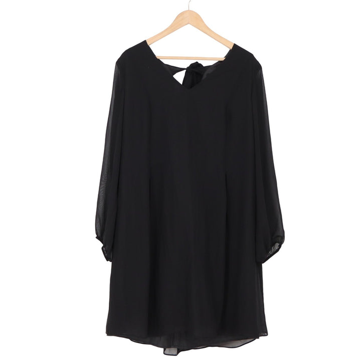 Nine West Dress Womens XL Shift Black Sheer Long Sleeve Tie Back Excellent