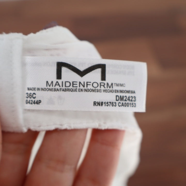 Maidenform One Fab Fit Custom Lift Bra Women's 36C White Stretch Lace Detail