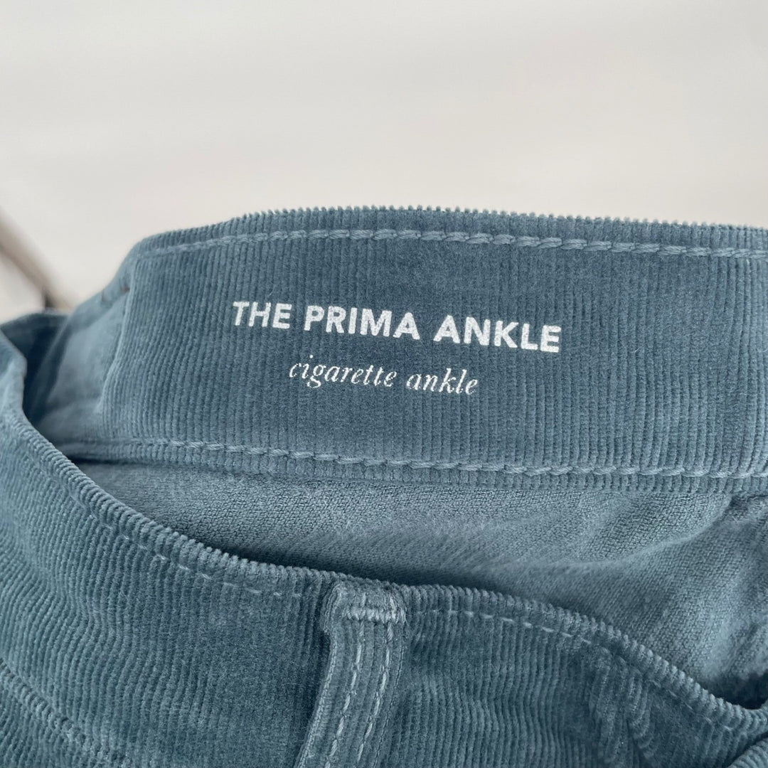 AG Adriano Goldschmied The Prima Ankle Cigarette Corduroy Pants Teal Size 27